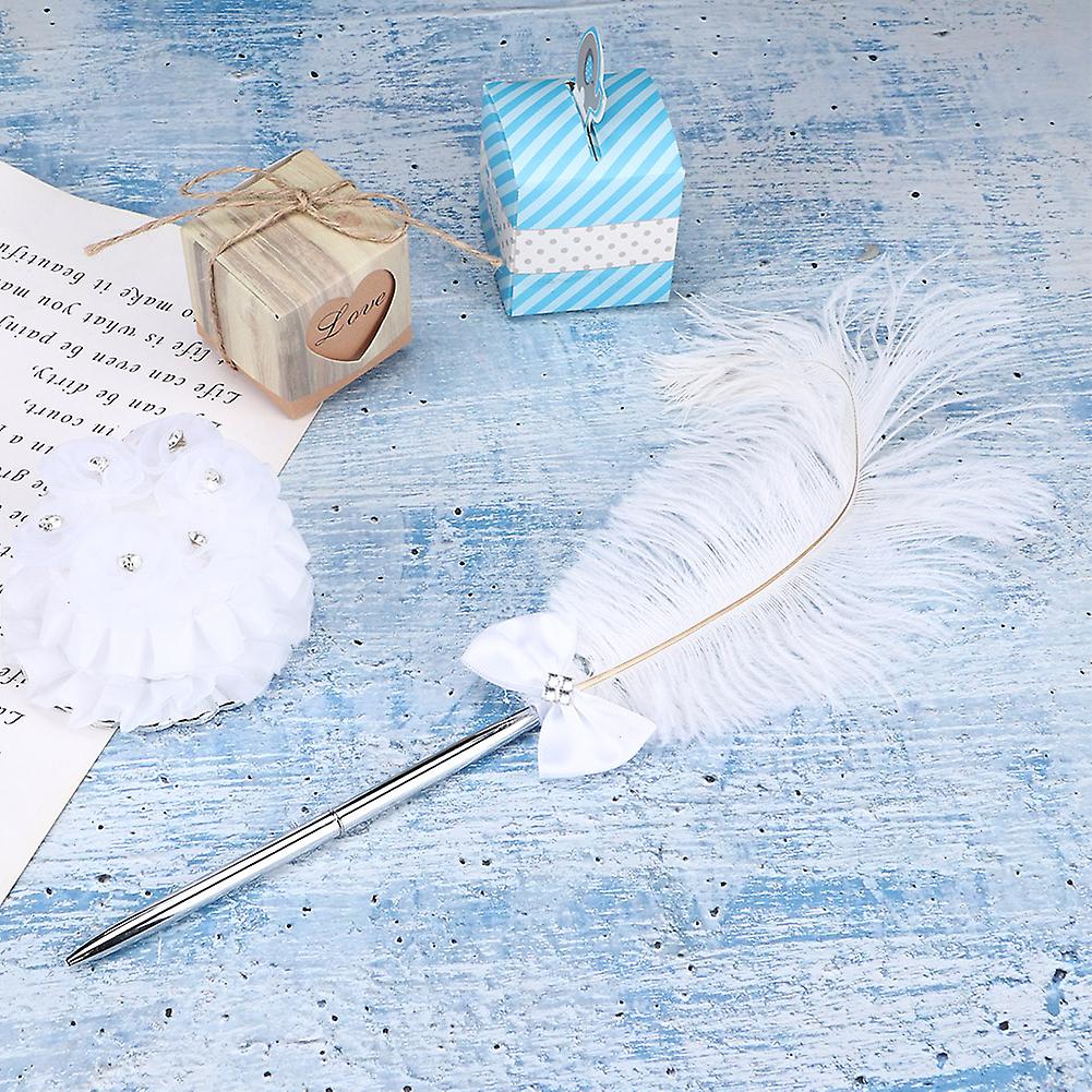 Feather Quill Signing Ballpoint Writing Pen With Holder For Wedding Meeting Office