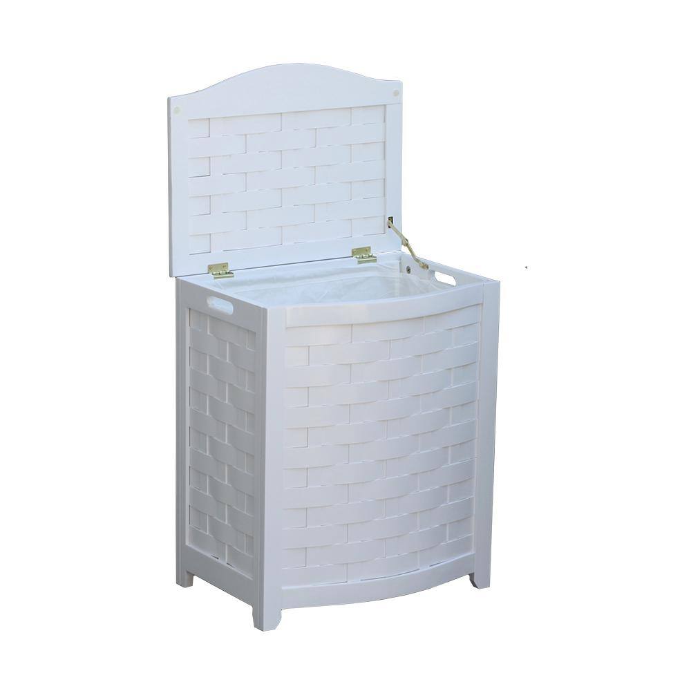 Oceanstar White Bowed Front Veneer Wood Laundry Hamper with Interior Bag BHV0100W