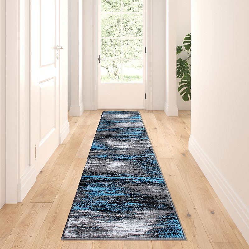 Masada Rugs Masada Rugs Trendz Collection 2'x7' Modern Contemporary Runner Area Rug in Blue， Gray and Black - Design Trz863