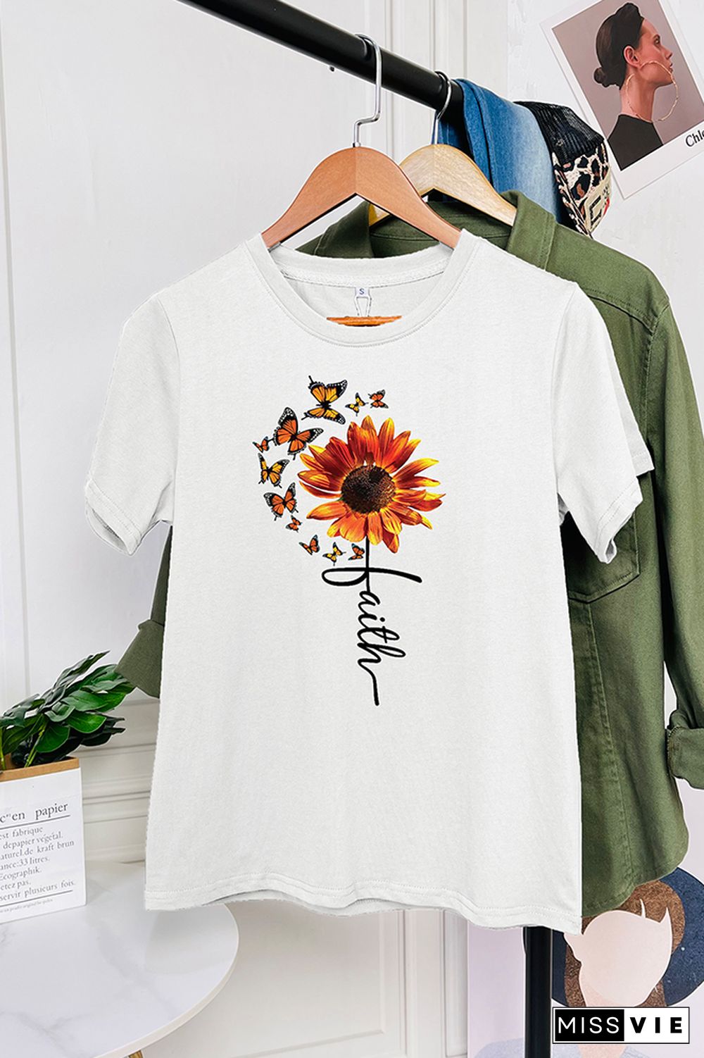 Sunflower and Butterflies Short Sleeve Graphic Tee Wholesale