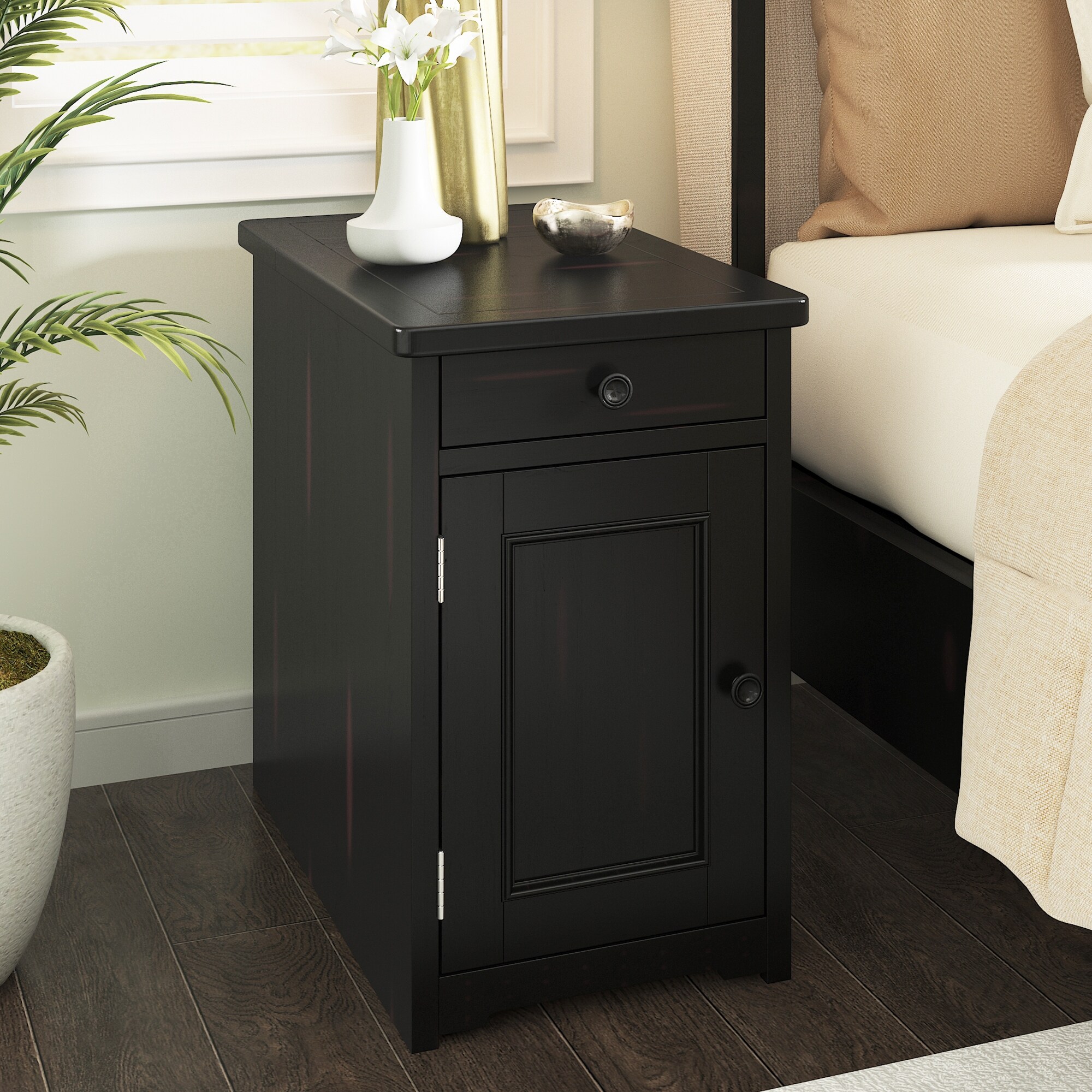 Nightstand， Classic Livingroom End Table Side Table with USB Ports