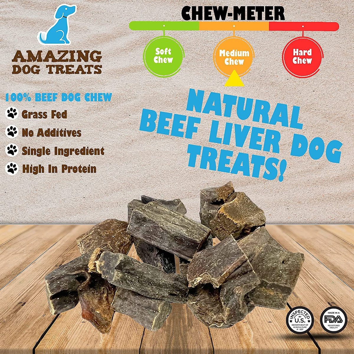 Amazing Dog Treats Crunchy Beef Liver Dog Treats， 8-oz bag