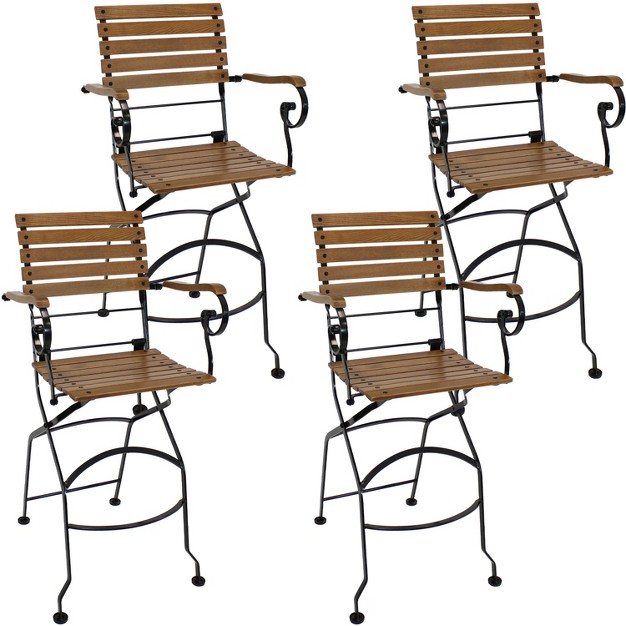 Sunnydaze Indoor outdoor Patio Or Dining Deluxe Chestnut Wooden Folding Bistro Bar Arm Chair Brown