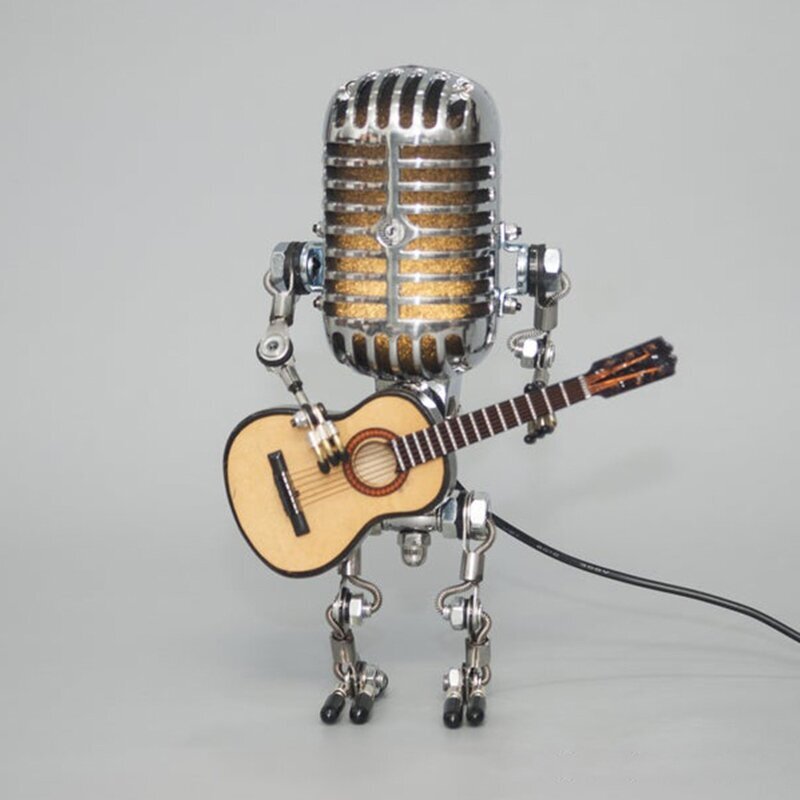 Vintage Metal Microphone Robot Desk Lamp