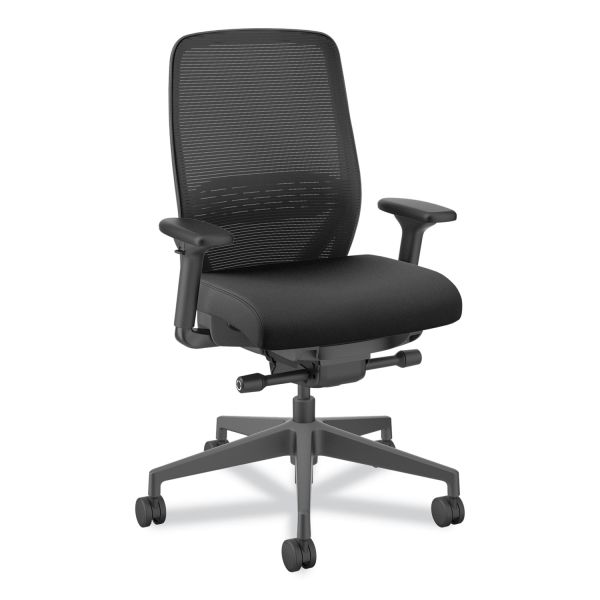 HON Nucleus Series Recharge Task Chair， Supports Up to 300 lb， 16.63 to 21.13 Seat Height， Black Seat/Back， Black Base