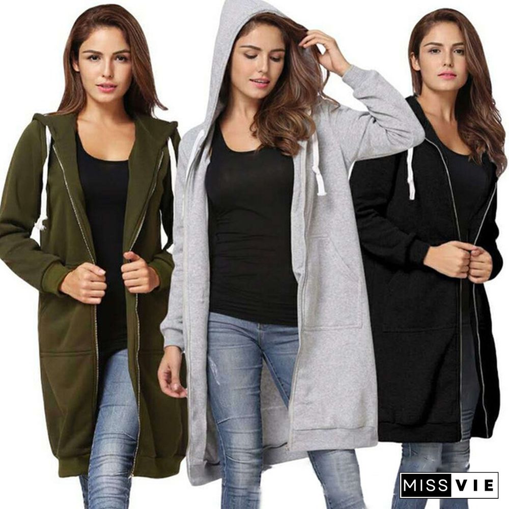 Autumn Winter Coats Hoodies Hooded Long Sleeve Plus Velvet Thick Jacket Cardigan Trench Coat Women's Fashion