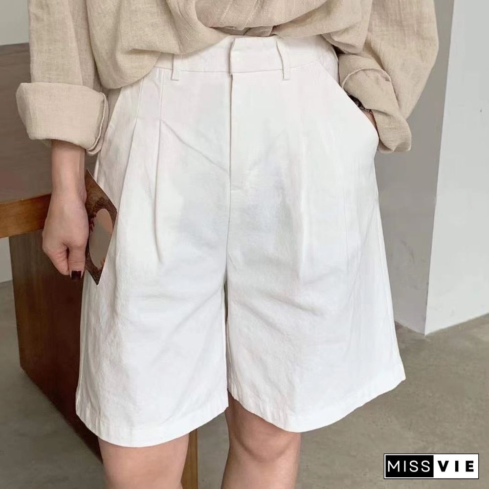 Toppies White Linen Shorts Wide Leg Summer Shorts Woman High Waist Shorts Streetwear