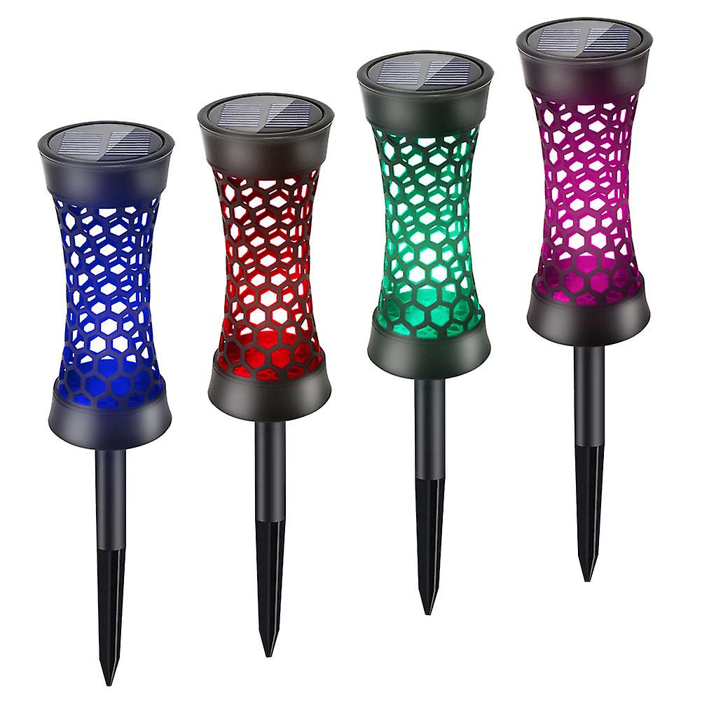 4pcs Solar Garden Stake Light Hollow Lawn Lamp Colorful Light Outdoor Lamp