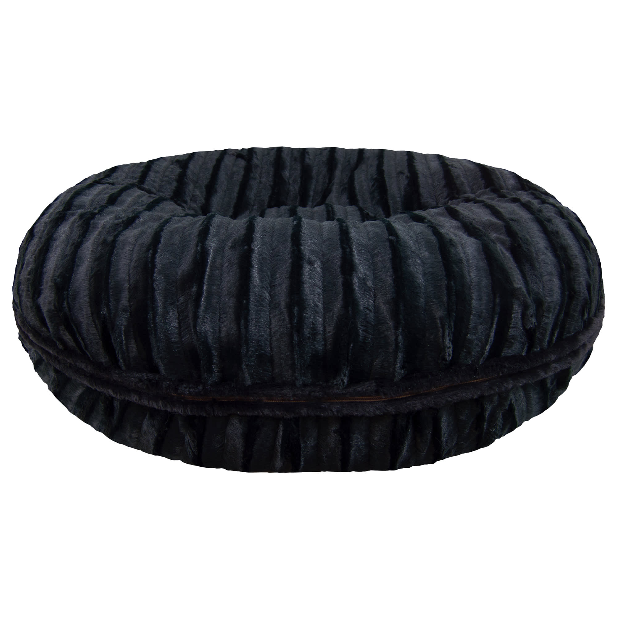 Bessie and Barnie Signature Black Puma Luxury Extra Plush Faux Fur Bagel Dog Bed， 24