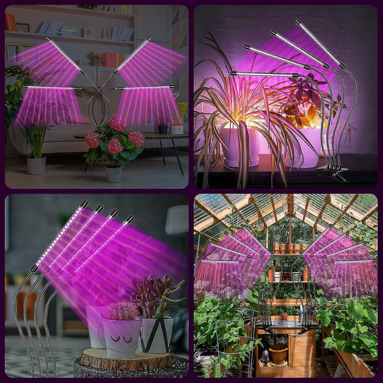 Plant Light， 80 Leds 360 Grow Light， 4 Head Plant Light Full Spectrum Grow Light With Auto Timing - On/off 4h/8h/12h