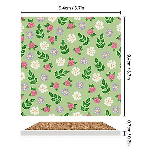 Colourlife Square Drink Coasters 6 Pcs Gardening Roses Flowers And Branches Absorbent Ceramic Coffee Coasters For Drinks With Cork Base Housewarming G