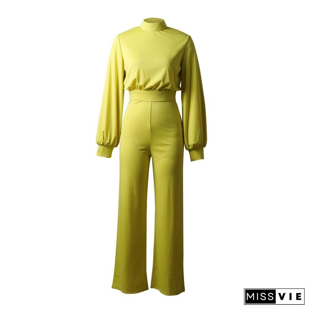 Summer Half Neck High Lantern Sleeve Jumpsuit