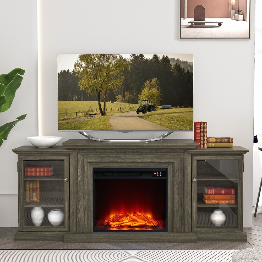 Farmhouse TV Stand with Fireplace   70\