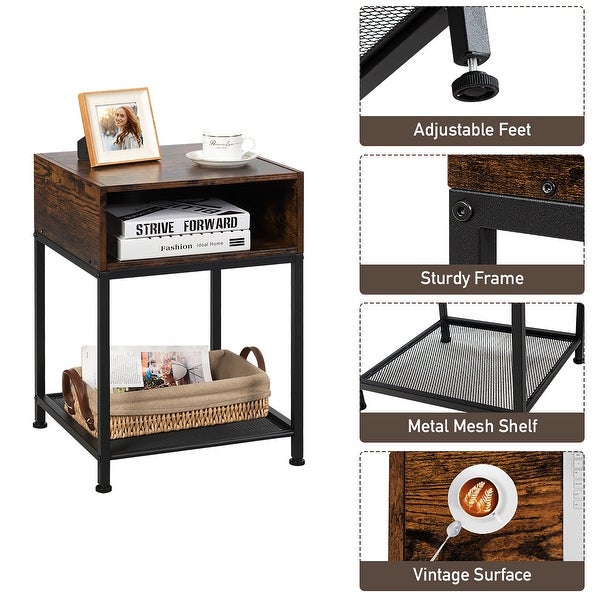 Costway Set of 2 Industrial Nightstand End Side Table W/ Compartment and - See Details