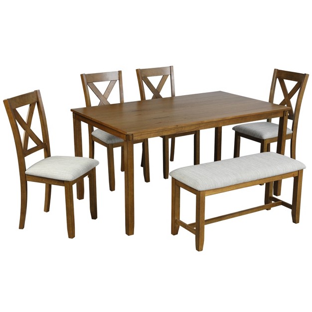 Modernluxe 6 piece Kitchen Dining Table Set Wooden Rectangular Dining Table With 4 Dining Chairs And A Bench