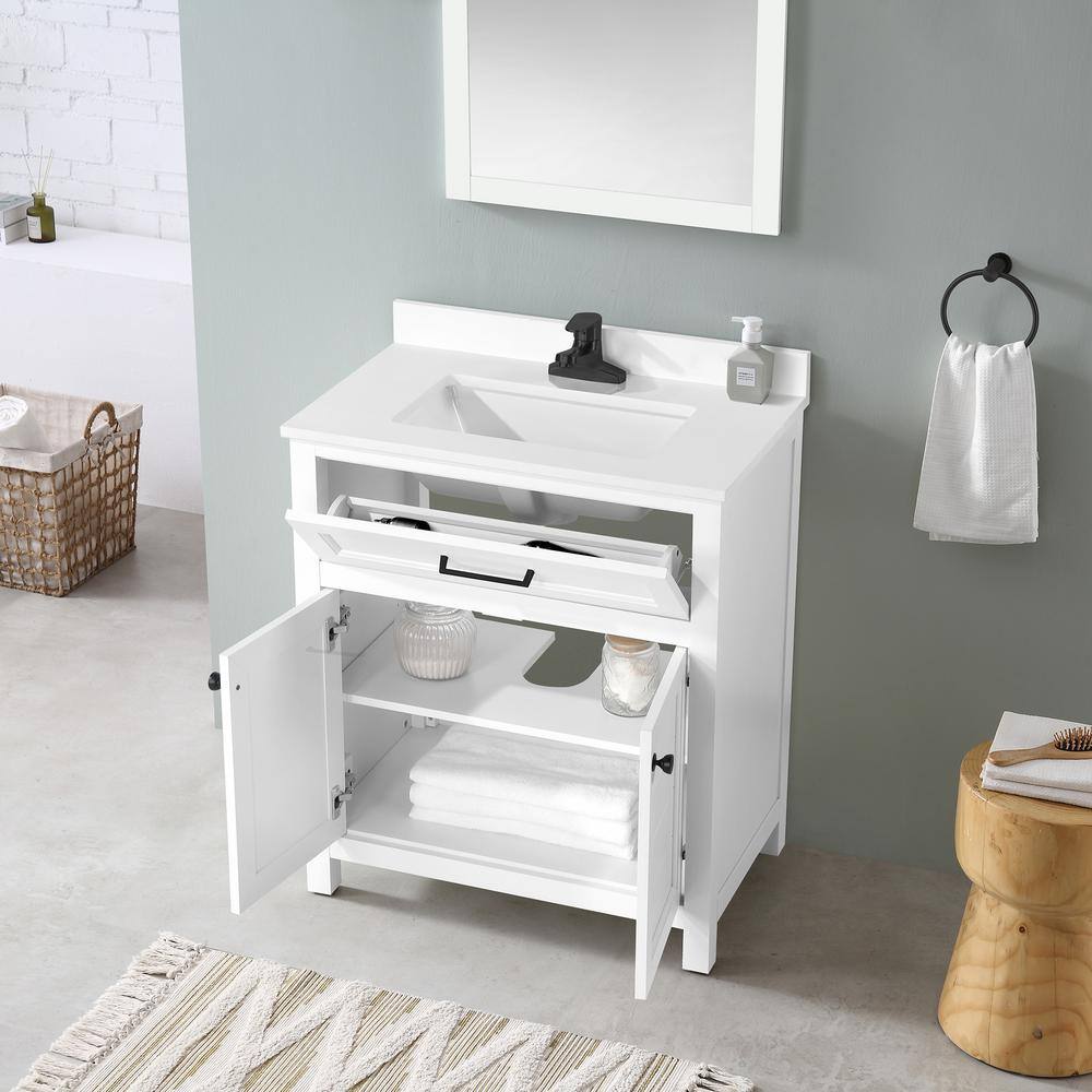 Home Decorators Collection Hanna 30 in. W x 19 in. D x 34.50 in. H Bath Vanity in White with White Cultured Marble Top Hanna 30W