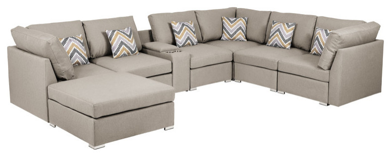 Amira Beige Reversible Modular Sectional Sofa  Usb Console  Ottoman  89820 6A   Contemporary   Sectional Sofas   by Timeout PRO  Houzz