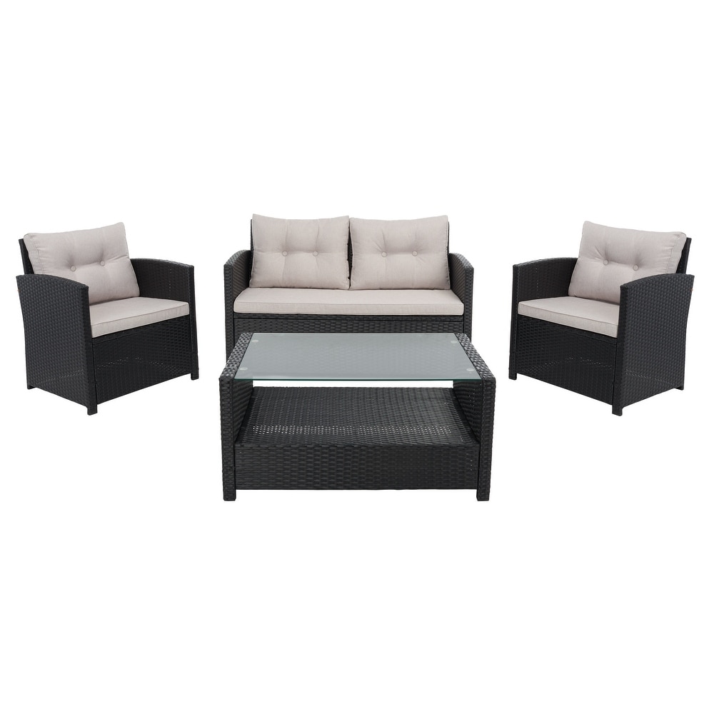 SAFAVIEH Outdoor Vellor 4 Piece Conversation Patio Set.