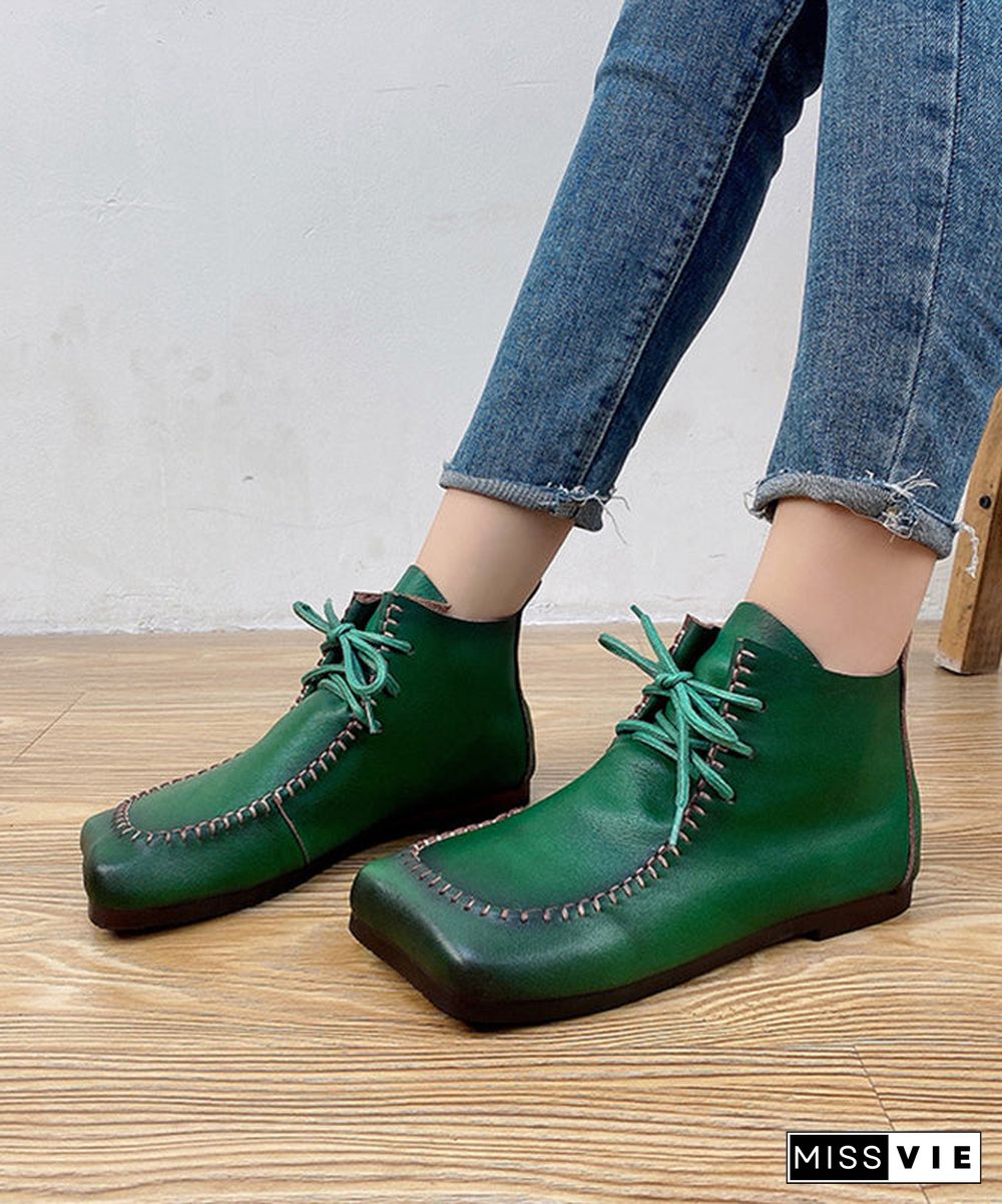 Green Cross Strap Handmade Comfy Splicing Ankle Boots