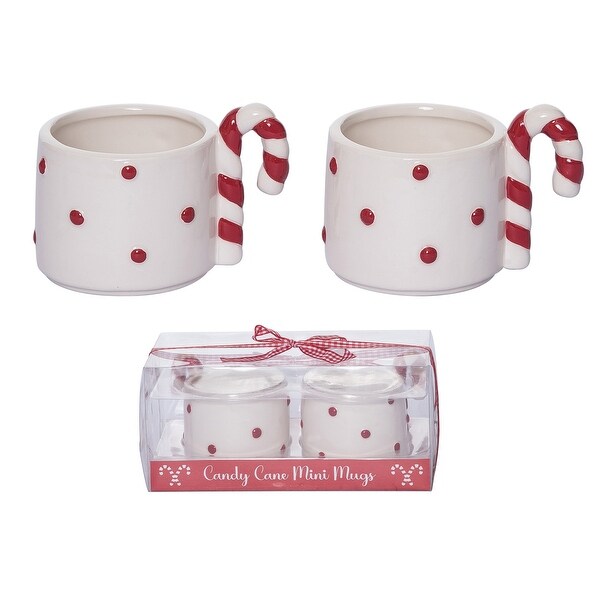 Transpac 9 in. Holiday Peppermint Mugs Set of 2 in Package