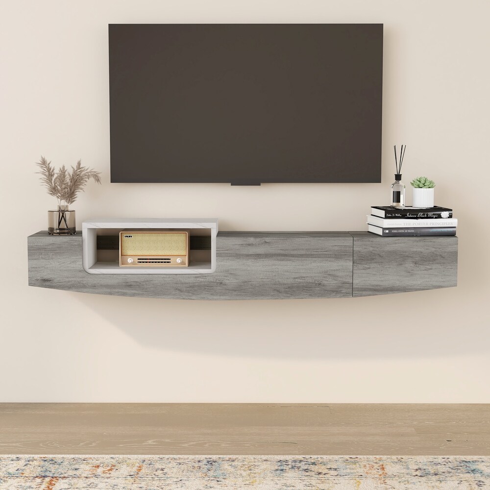 DH BASIC Contemporary 63 inch 1 Shelf Floating TV Console with Drawer and Lift top Storage by Denhour