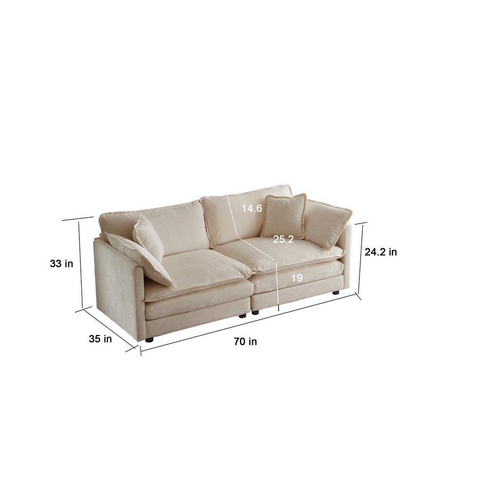 Chenille Recliner Loveseat 2 Seat Beige Accent Couch with 4 Pillows