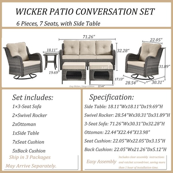 Wicker Patio Furniture Conversation Set with High Back Swivel Chairs and Storage Ottomans，Cushions Included🎃