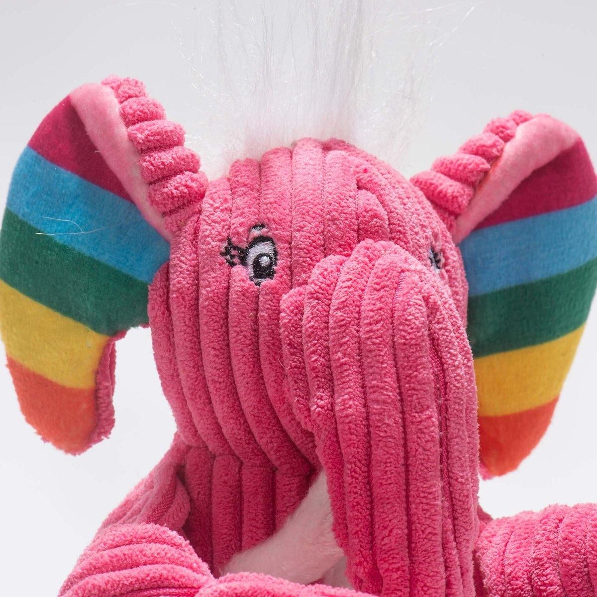 HuggleHounds Rainbow Durable Plush Corduroy Knotties Elephant Squeaky Dog Toy