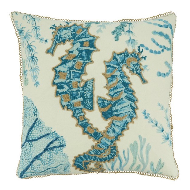 Oversize Sea Horse With Poly Filling Square Throw Pillow Aqua Blue Saro Lifestyle