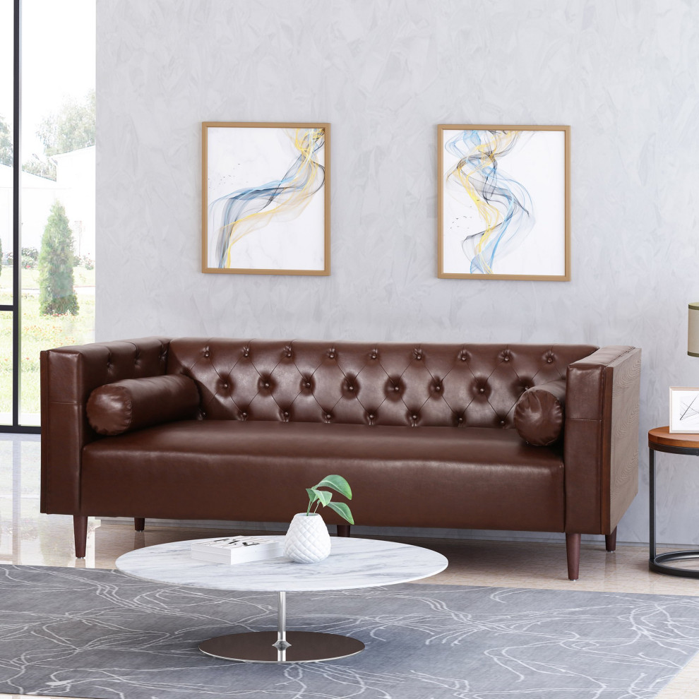 Elegant Classic Sofa  Diamond Button Tufted Back  ampSquare Arms   Midcentury   Sofas   by Decorn  Houzz