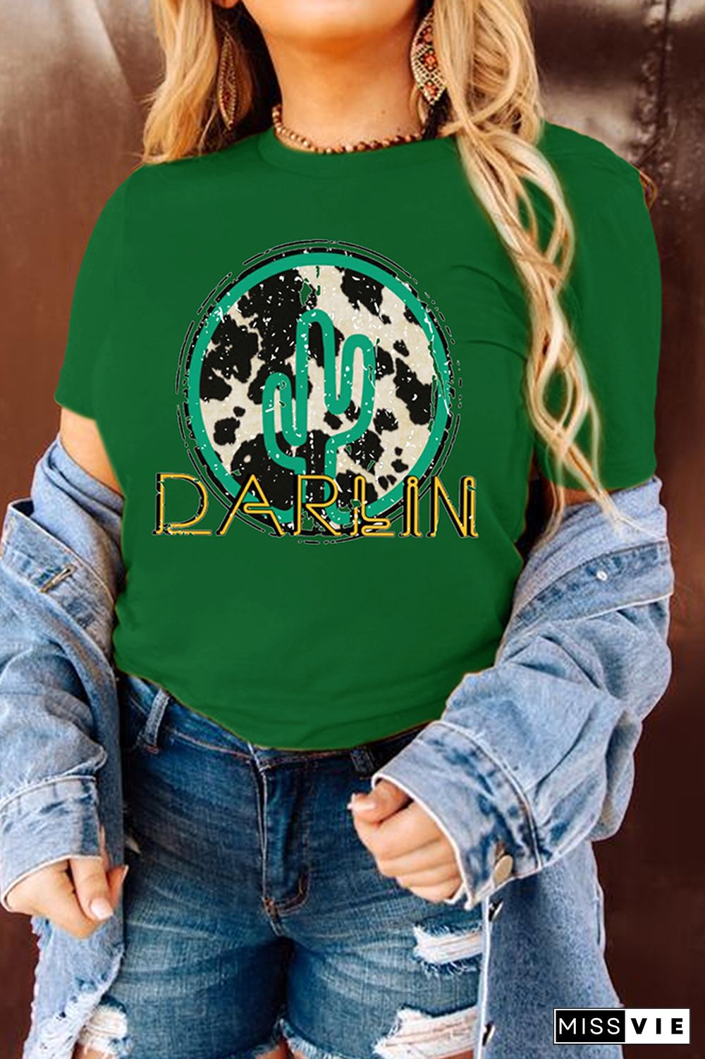 Darlin Print Graphic Tees for Women Wholesale Short Sleeve T shirts Top