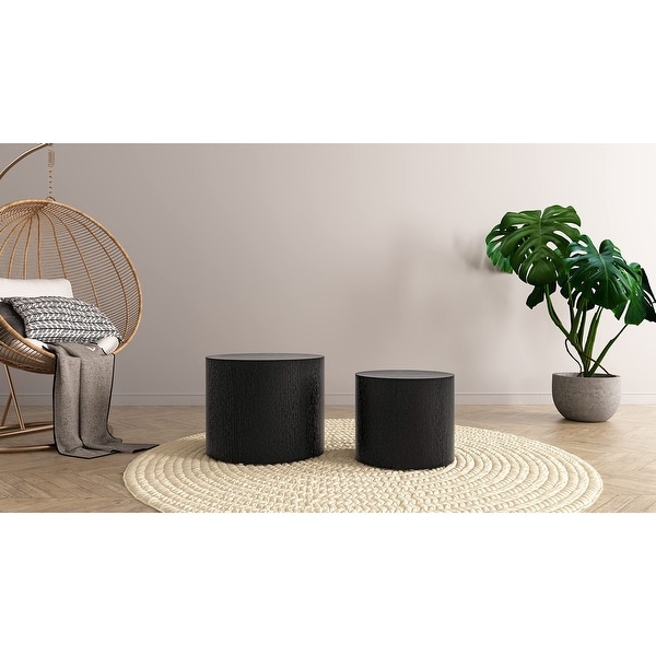 Nesting Side End Tables Set of 2， Black Round Minimalist Coffee Table， Nightstands - as picture