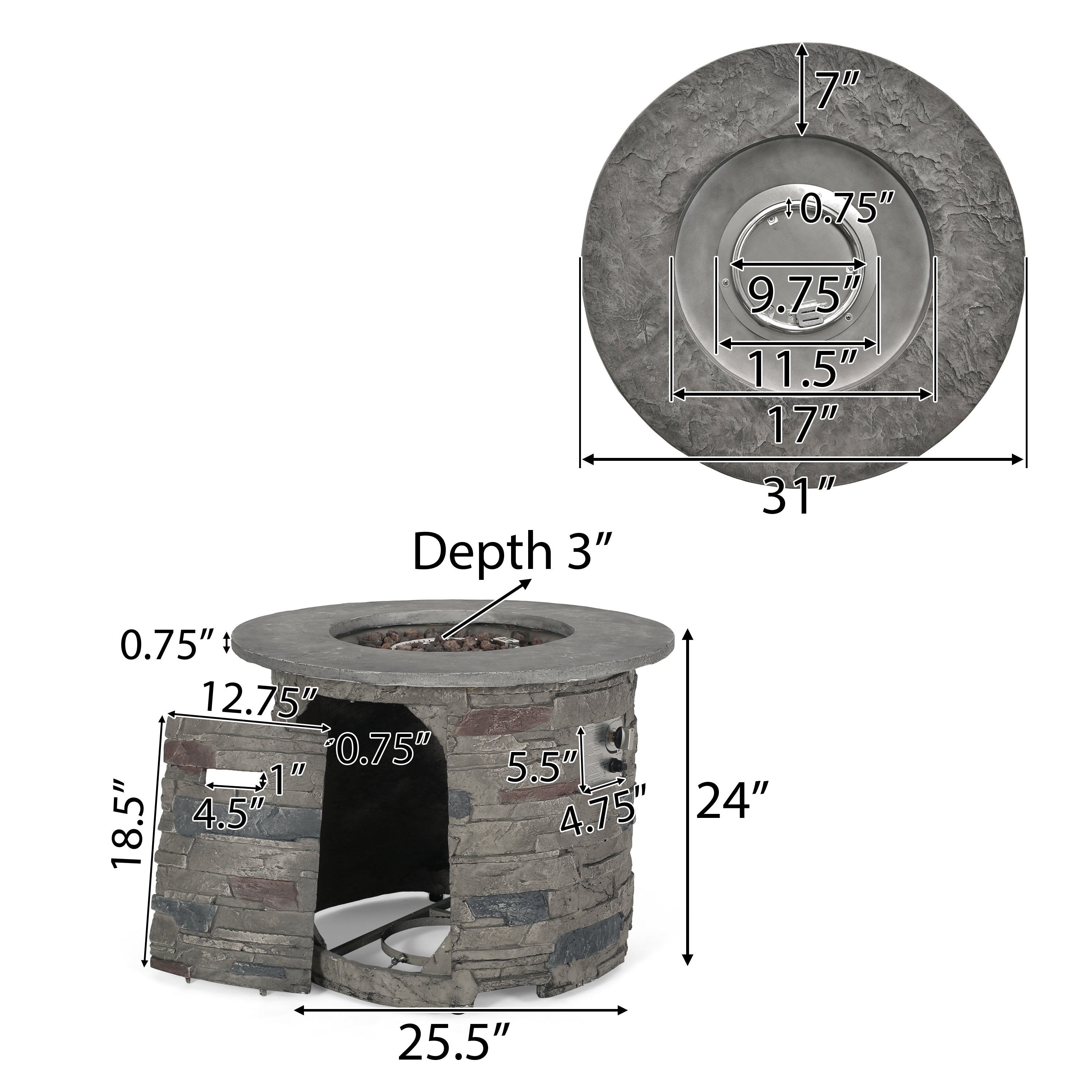 Blomgren 32-inch Stone Circular MGO Fire Pit With Grey Top - 40,000 BTU