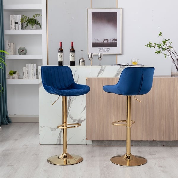 Velvet AdjustableSwivel Bar Stools with Footrest， Set of 2