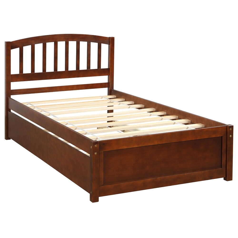 Nestfair Twin Size Platform Bed Wood Bed Frame with Trundle