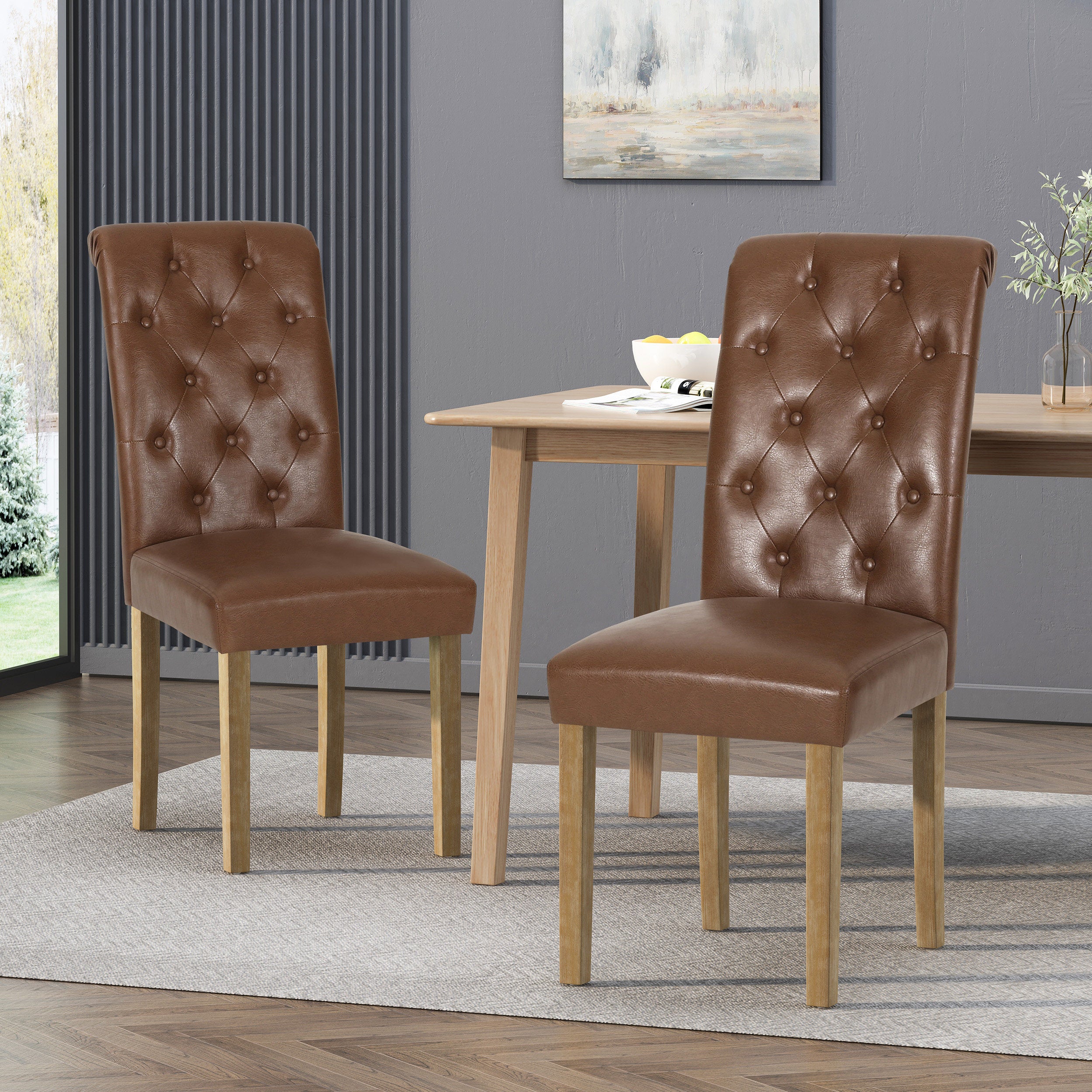 Larkspur Contemporary Faux Leather Tufted Dining Chairs, Set of 2