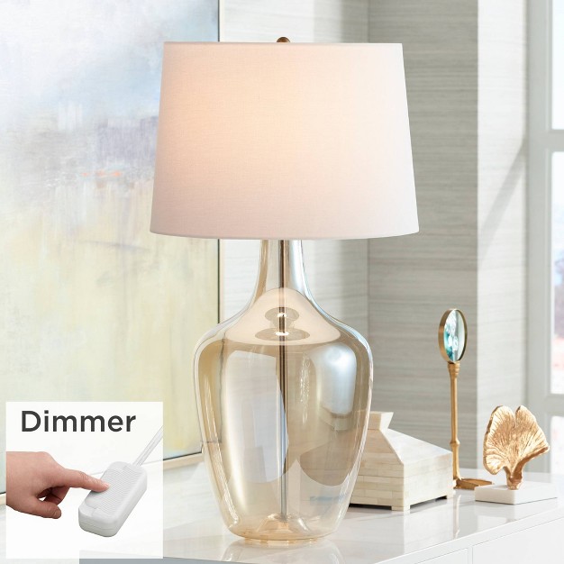 Tall Clear Champagne Glass With Table Top Dimmer Off White Fabric Drum Shade For Bedroom Living Room