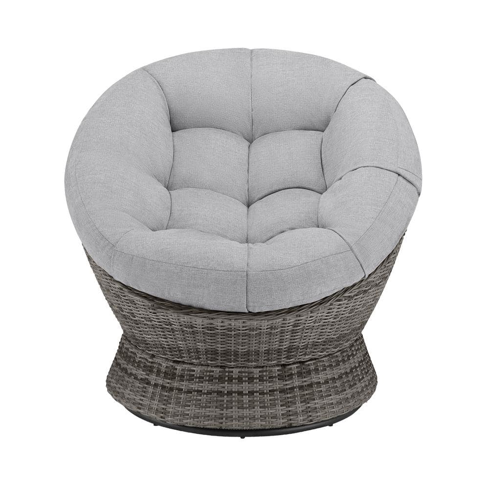 StyleWell Papasan Black Swivel Wicker Outdoor Lounge Chair with Standard Gray Cushion 505.1040.000