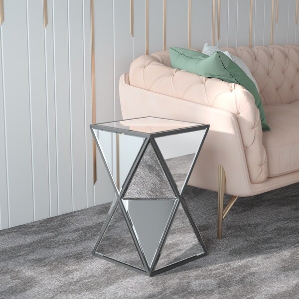 Mirrored End Table， Mirrored Nightstand， Silver Side Table for Bedroom Living Room