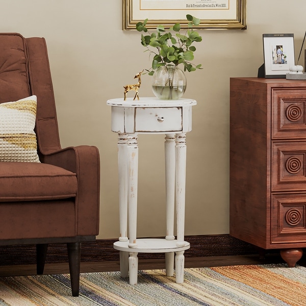 COSIEST White Distressed Round Telephone Stand