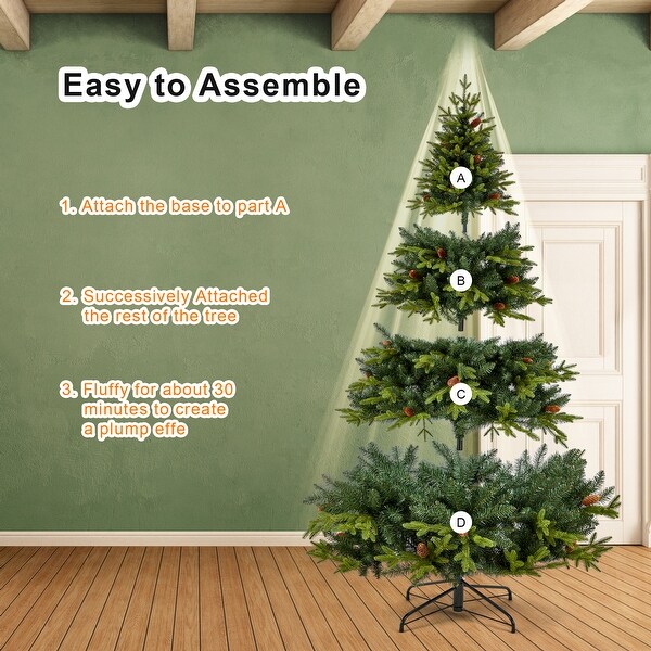 Christmas Tree Holiday Xmas Tree w/ 1，800 Branch Tips，Artificial Christmas Tree Decorations，Metal Hinges and Foldable Base.