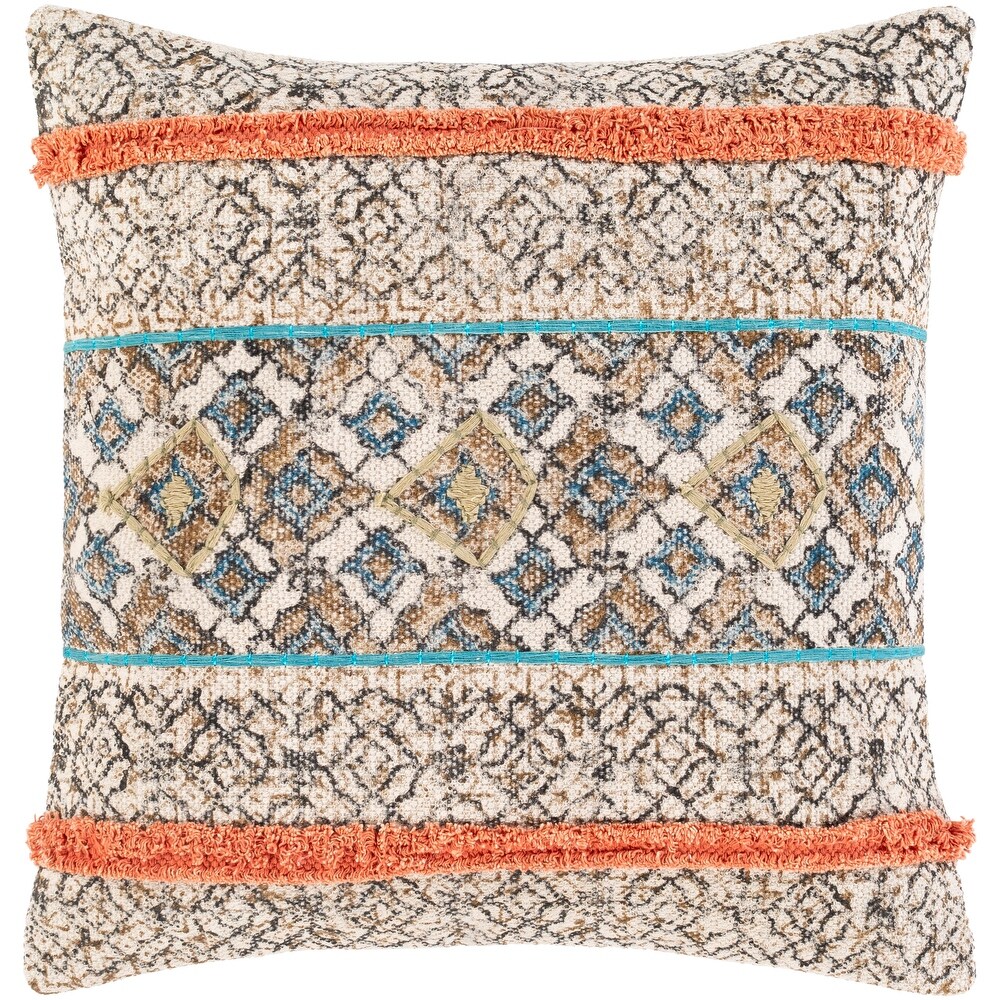 Denae Boho Striped Screen Printed Cotton Throw Pillow