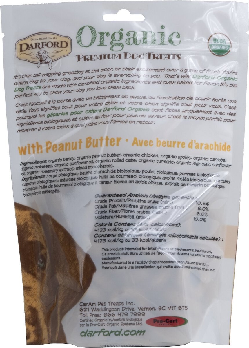 Darford Organic Premium Peanut Butter Dog Treats， 12-oz bag