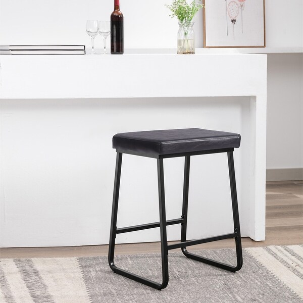 Porthos Home Setia Counter Stools Set of 2， PU Leather， Iron Legs