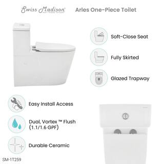 Swiss Madison Arles 1-piece 1.11.6 GPF Dual Flush Elongated Toilet in Glossy White Seat Included SM-1T259