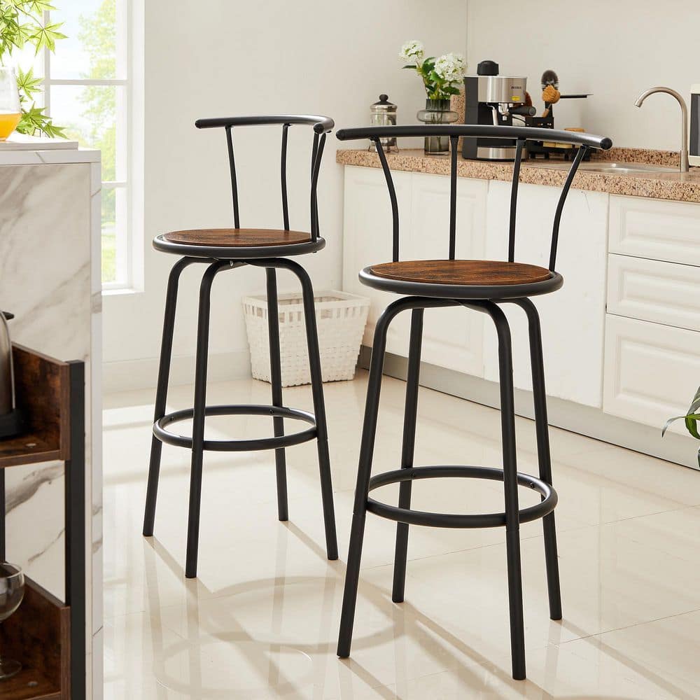 VECELO Bar Stools Set of 2 with Back Metal Barstools Tall Chair for Indoor Outdoor Pub Kitchen, Height 27.3 in., Brown KHD-XF-SD03-BRN