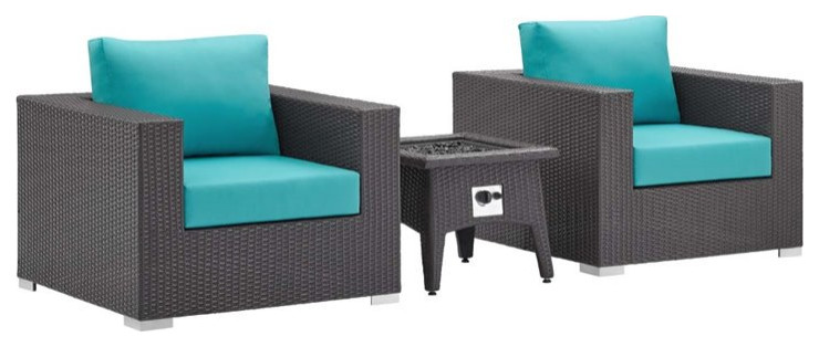 Modway Convene 3 Piece Outdoor Wicker Rattan Set w/ Fire Pit in Espresso/Beige   Tropical   Outdoor Lounge Sets   by Homesquare  Houzz