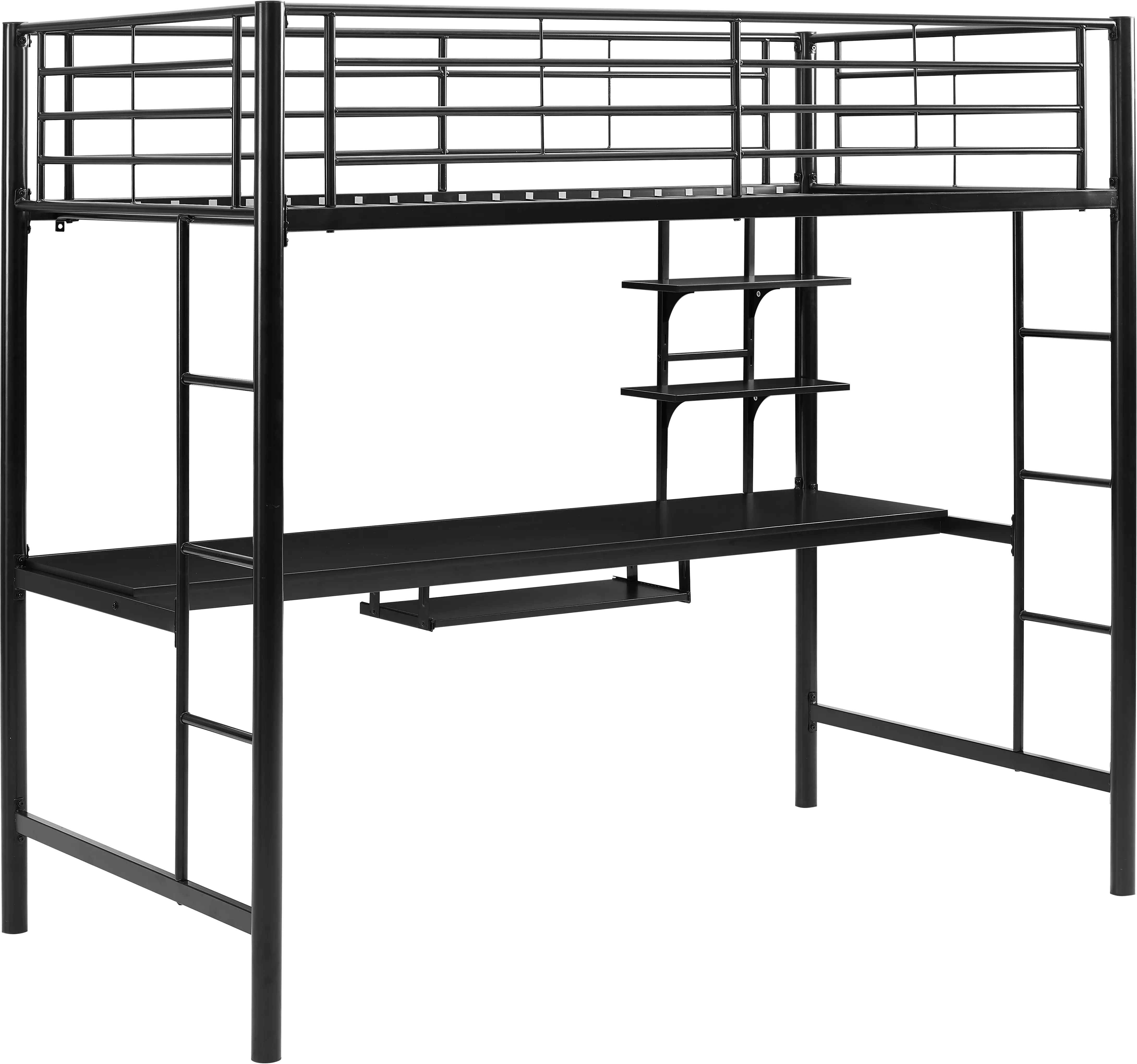 Contemporary Black Twin Loft Bed with Workstation - Walker Edison