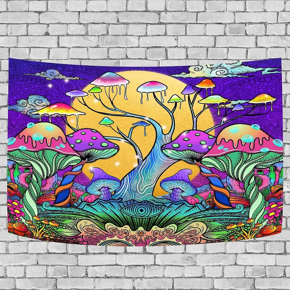 Magical Mushroom Tree Tapestry， Full Moon In Fantasy Forest Tapestry， 60