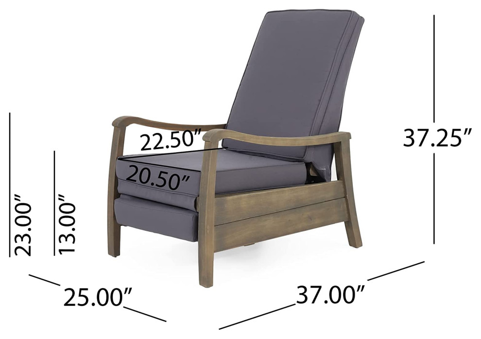 Patio Recliner Chair  Acacia Frame and Waterproof Cushions   Transitional   Outdoor Lounge Chairs   by Decor Love  Houzz